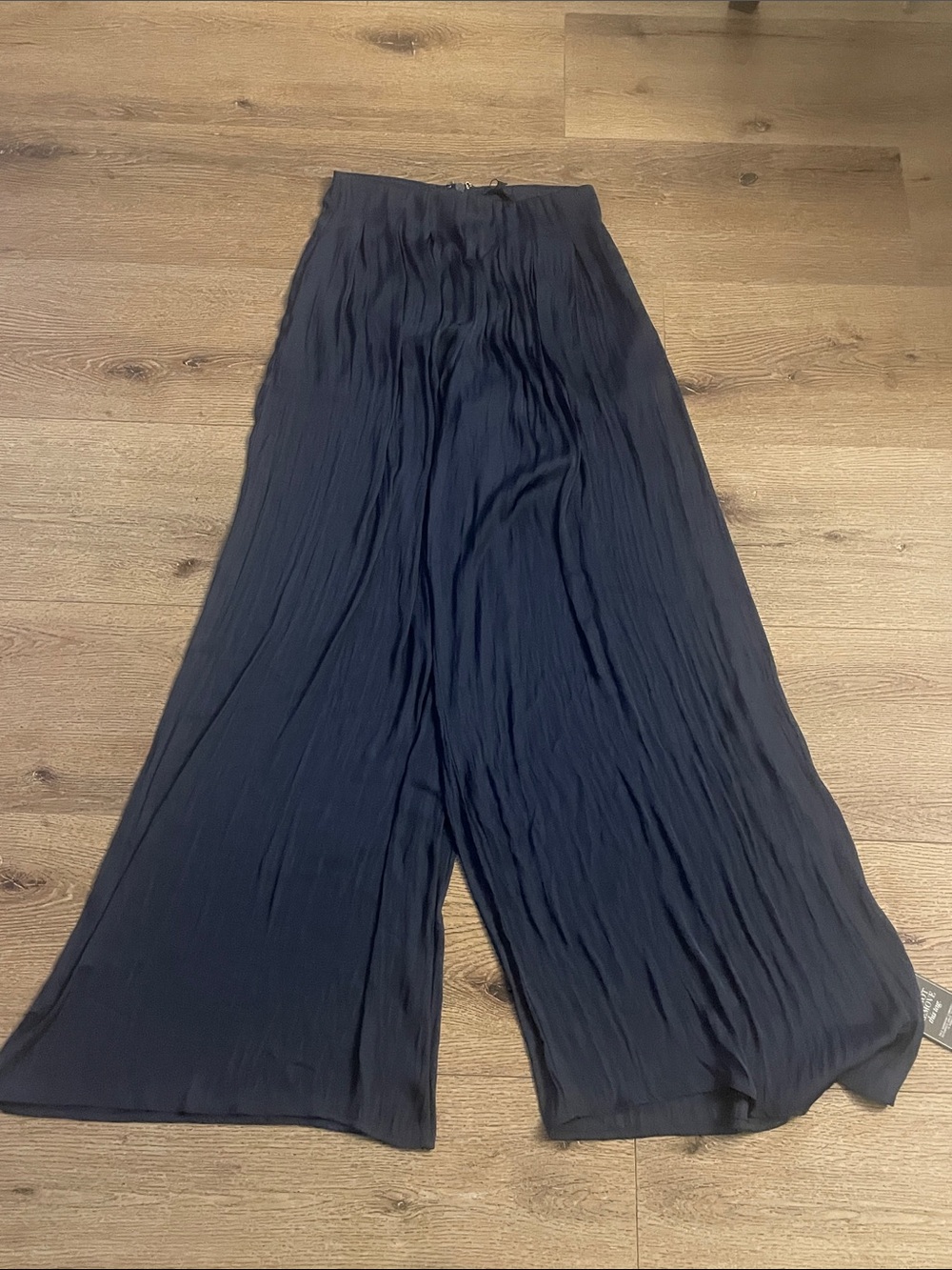 JLUXLABEL Navy Wide-Leg Crinkle Palazzo Pants - Picture 7 of 10